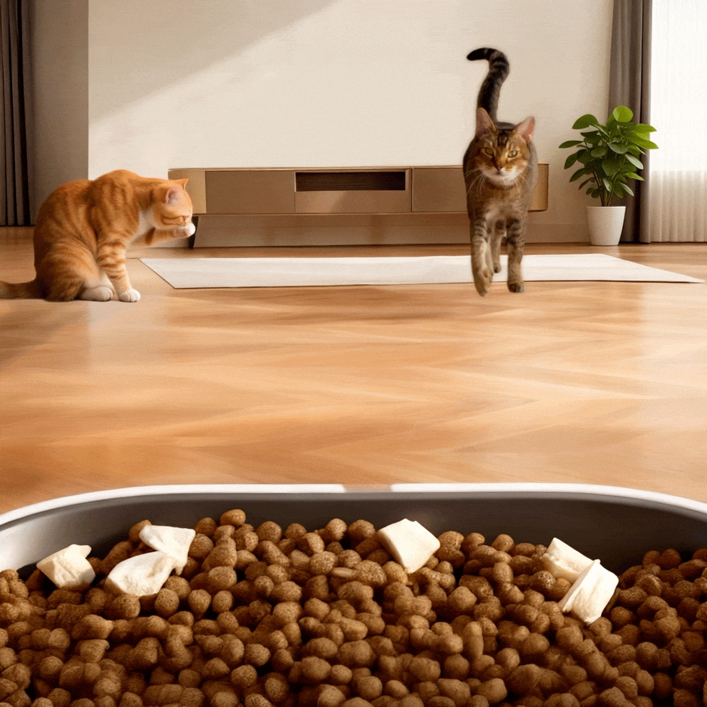 Multi-cat recognition tracks each cat’s eating habits. 24/7 live view lets you watch your pet anytime from anywhere.