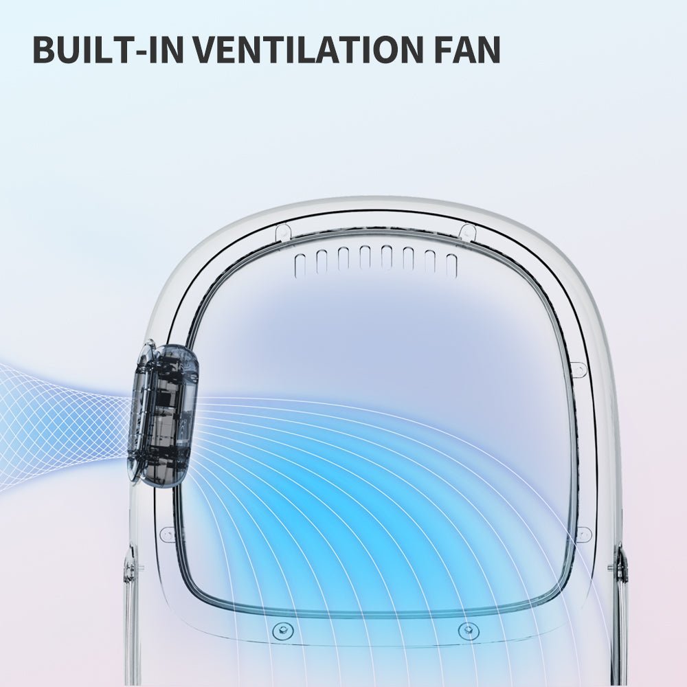 Breezy 2 Cat Carrier featuring a quiet built-in ventilation fan that refreshes the air inside the backpack