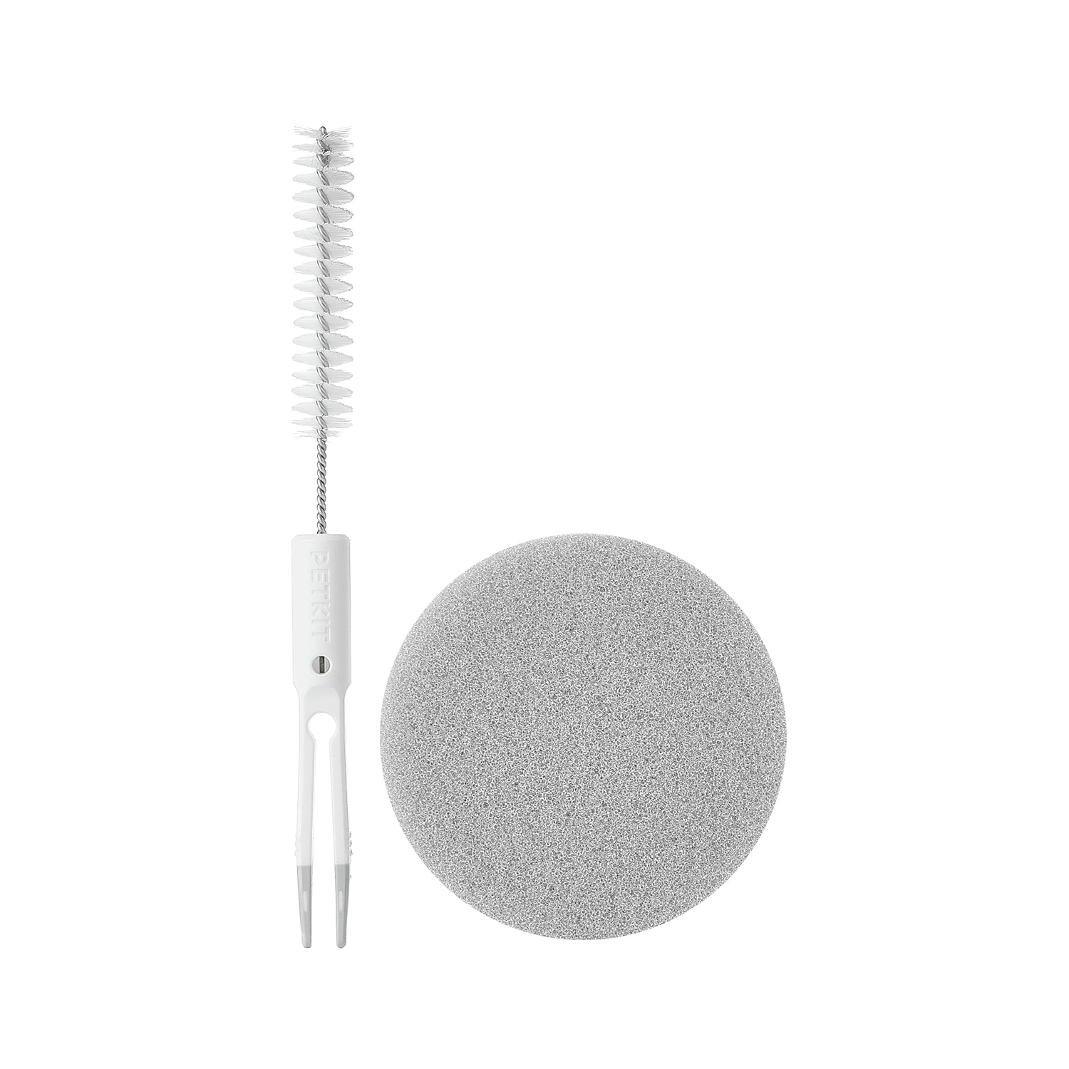 Cleaning Set showing a long thin brush and a round sponge brush together for cleaning water fountain components