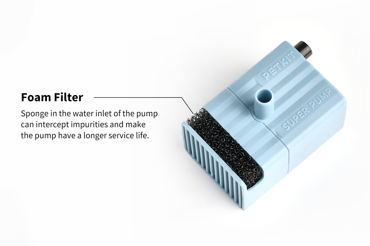 EverSweet 3 Pro UVC Pet Water Fountain wireless pump with foam filter at the water inlet to intercept impurities and extend pump lifespan