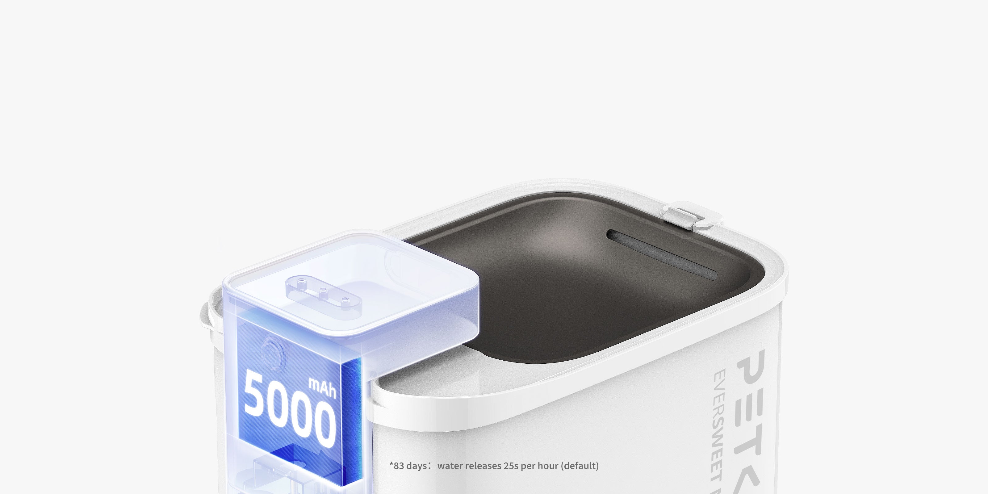 EverSweet Max battery-operated pet water fountain offering up to 83 days of use without relying on wall outlets