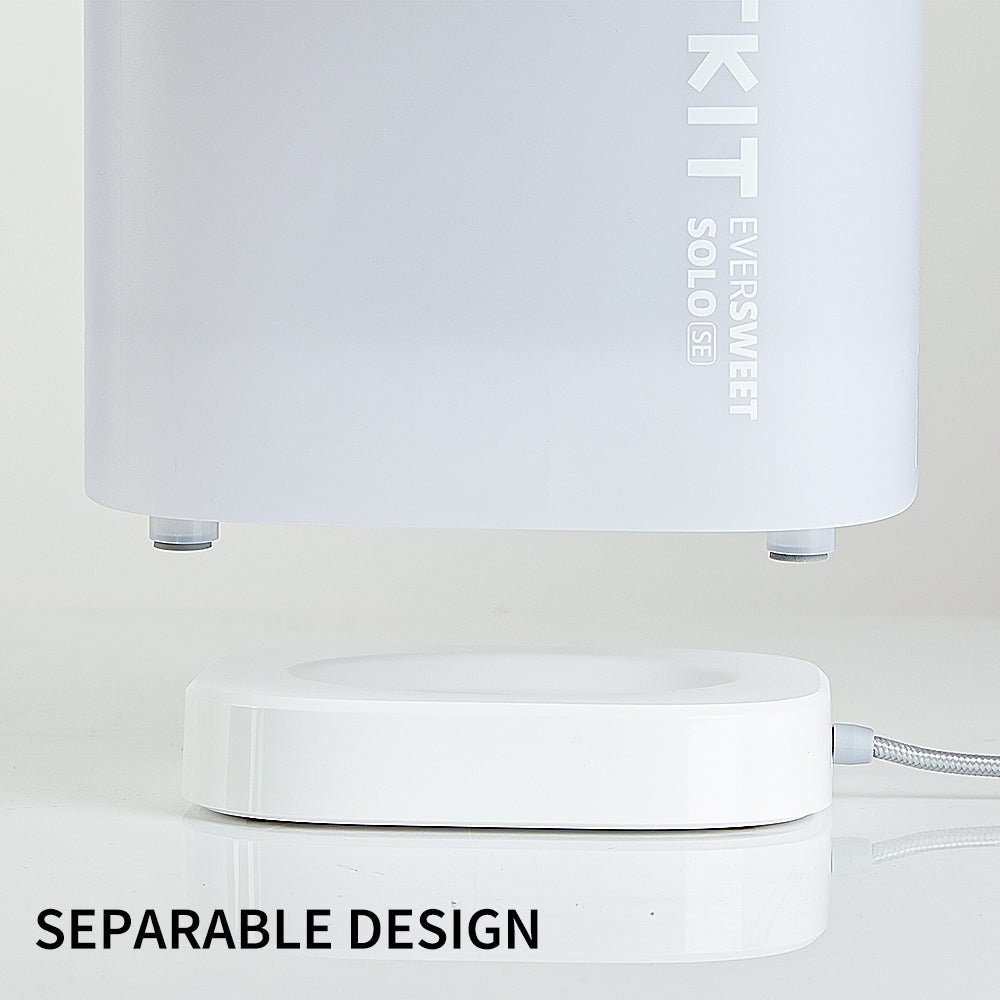 EverSweet Solo SE Pet Water Fountain showing the main unit separated from the base to illustrate its detachable design