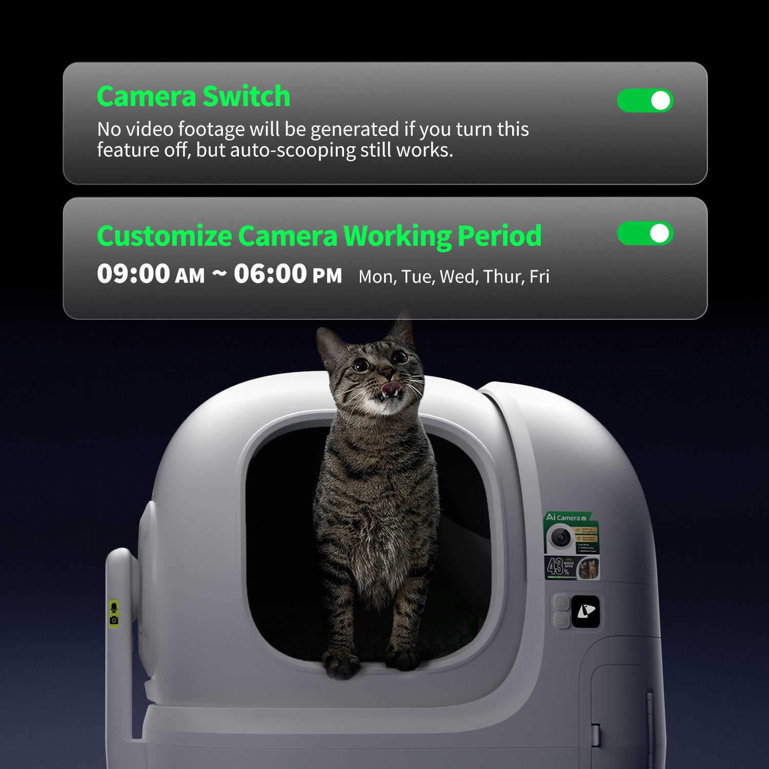 PUROBOT MAX PRO 2 litter box privacy protection with customizable camera settings in PETKIT app