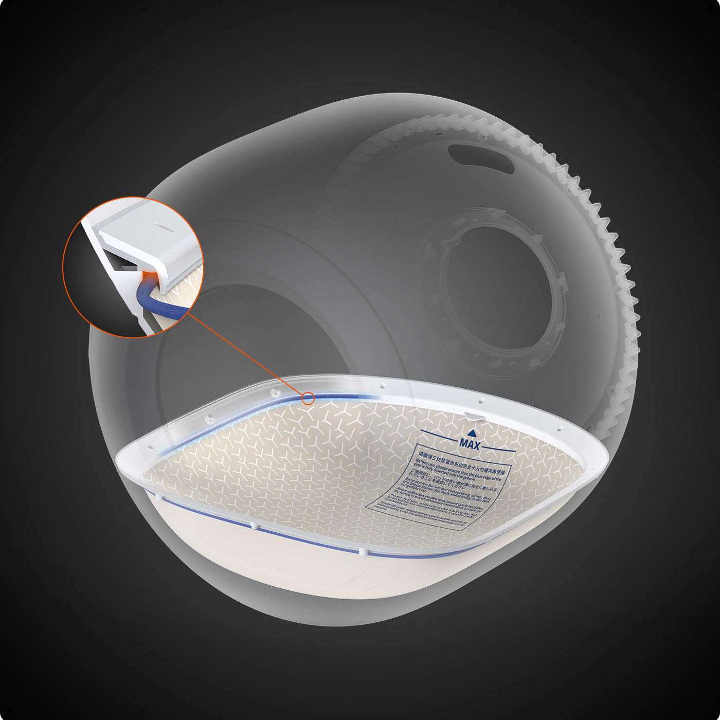 Purobot Ultra Automatic Cat Litter Box upgraded 360° ShieldBase cylinder with patented brim structure, ensuring complete urine leakage protection