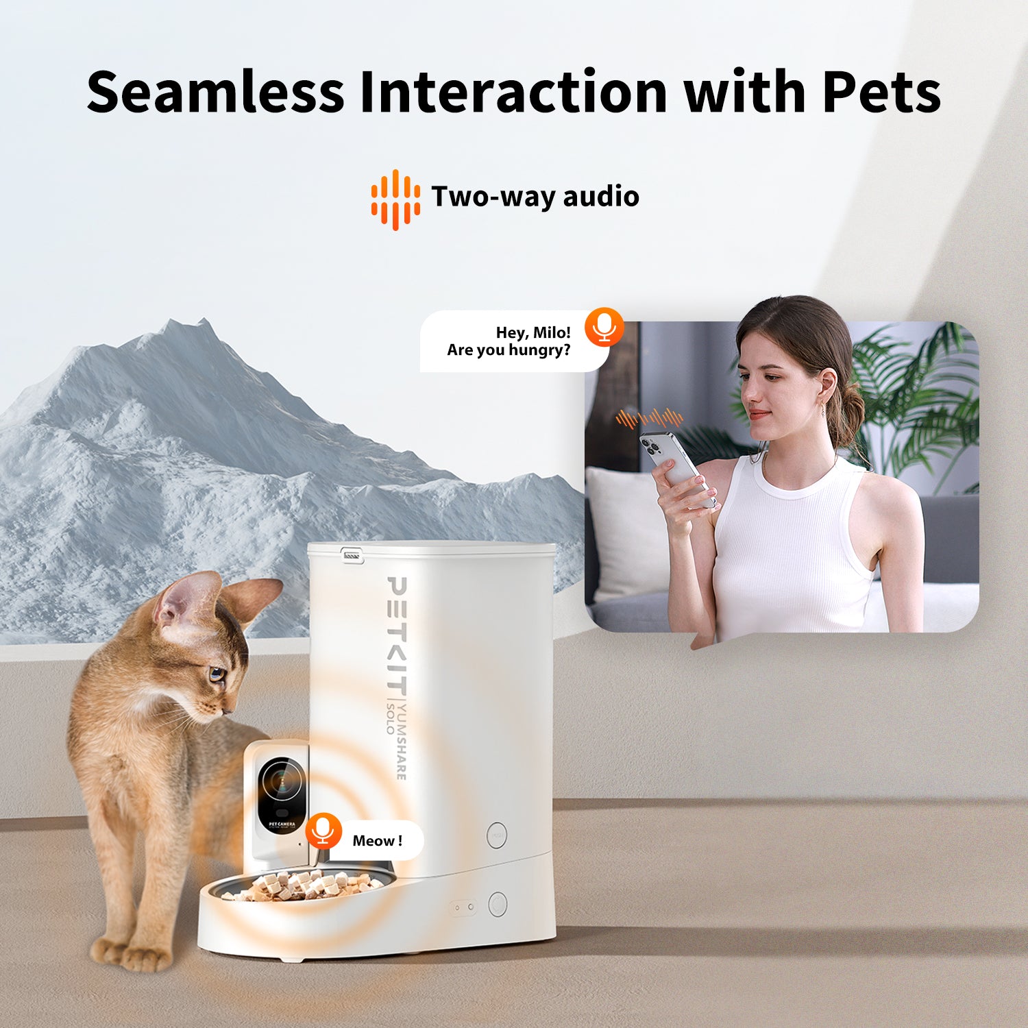 PETKIT YumShare Solo with camera automatic cat feeder enables seamless interaction with pets via two-way audio