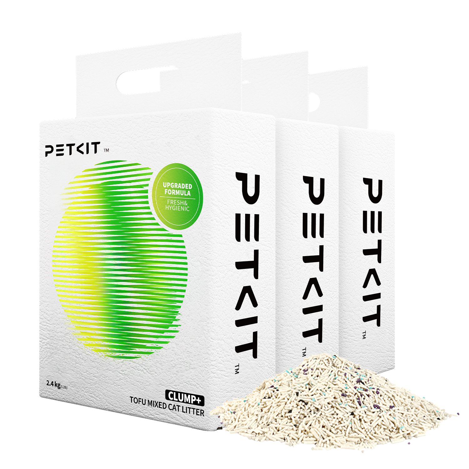 Clump+ Tofu Mixed Cat Litter 3 bags showing natural granule appearance and texture