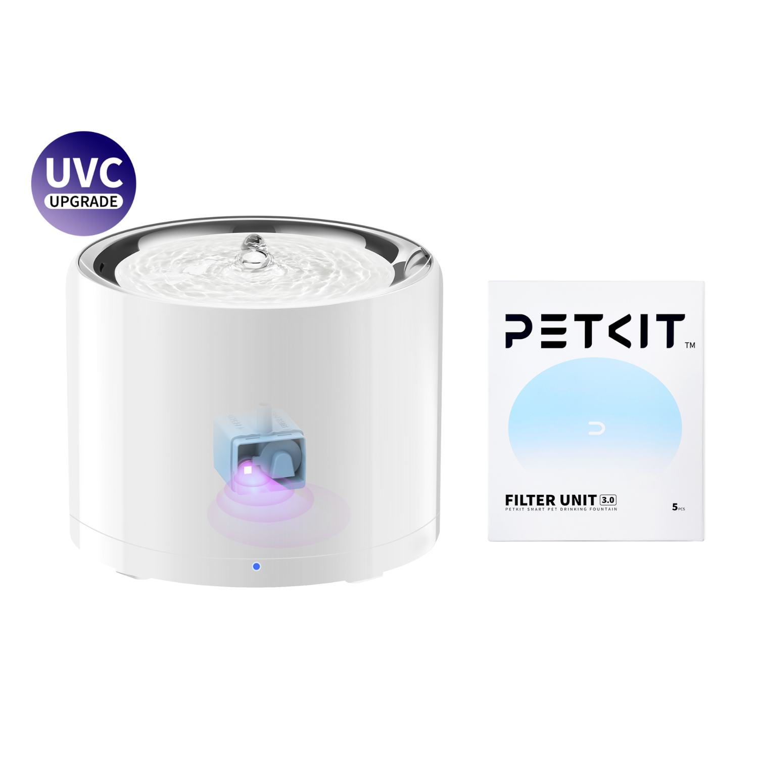 EverSweet 3 Pro UVC Pet Water Fountain paired with rectangular filter unit pack of five pieces