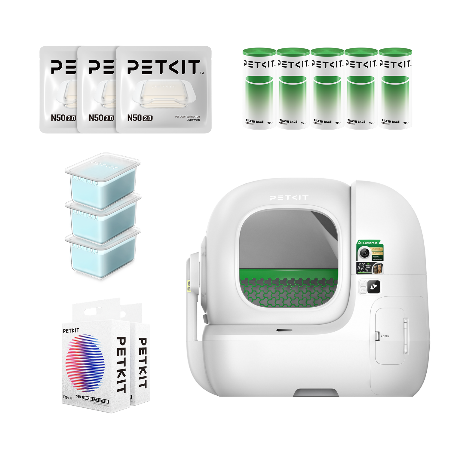 Purobot Max Pro 2 ultimate bundle automatic litter box with multiple essential consumables, a value-packed set designed for long-term use, easy maintenance, and a cleaner, healthier pet care experience