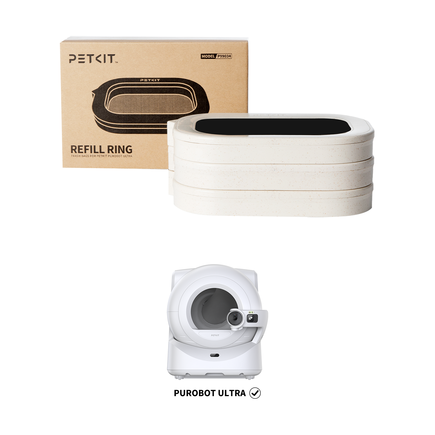 Refill Ring displayed together with Purobot Ultra Automatic Litter Box, highlighting compatibility and product design