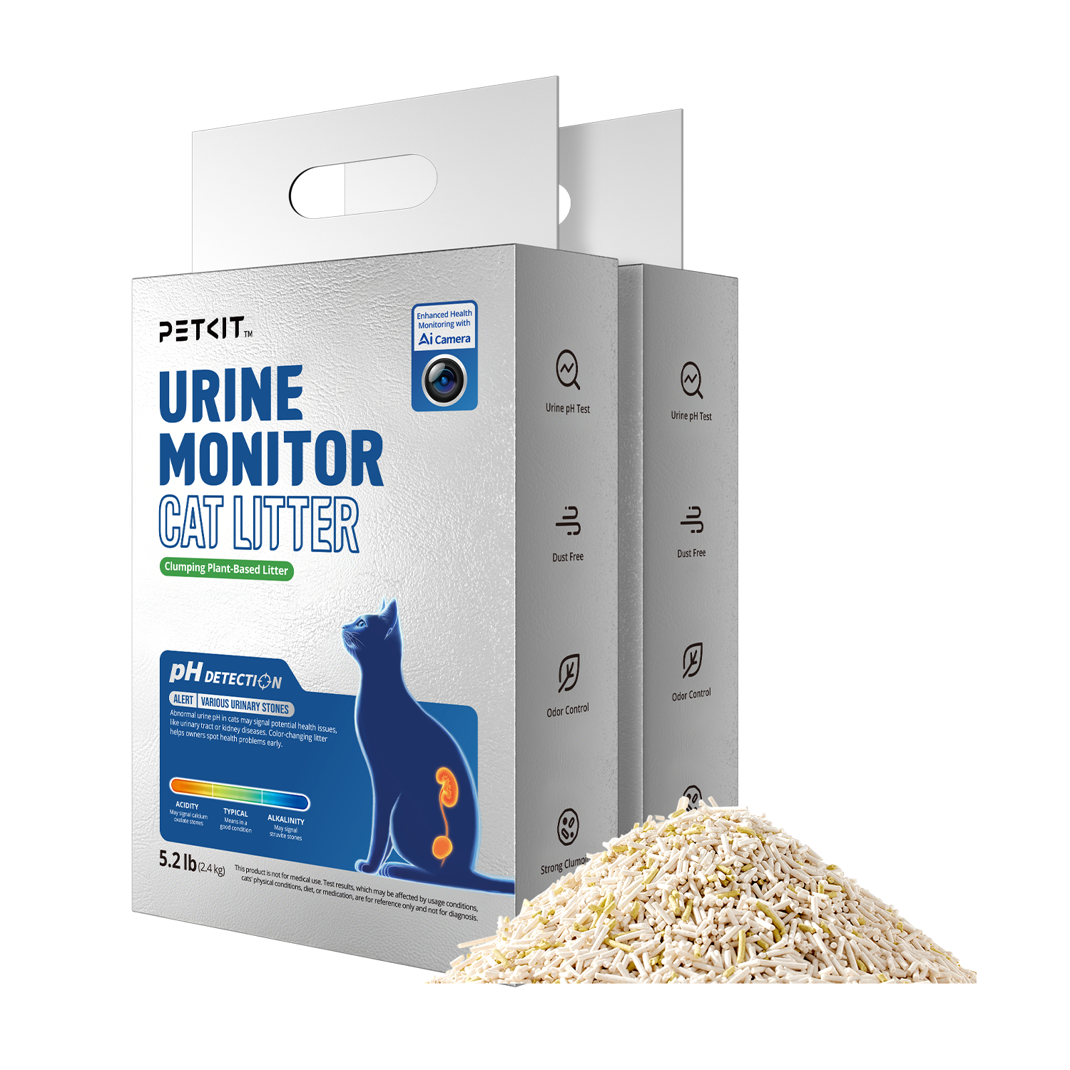 Urine Monitor Cat Litter 2 bags shown with granule texture, highlighting the appearance of the litter