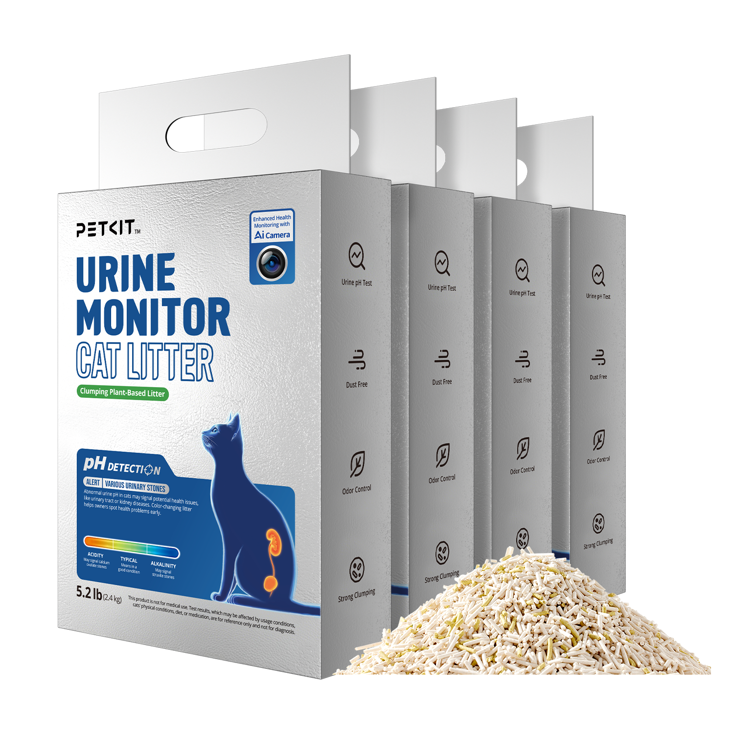Urine Monitor Cat Litter 4 bags shown with granule texture, highlighting the appearance of the litter